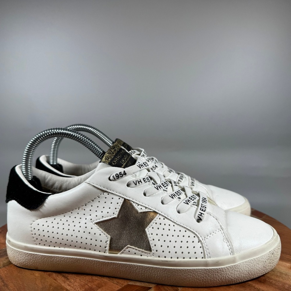 Vintage Havana Gadol White Gold Multi Star Perforated Leather Sneakers Size 8